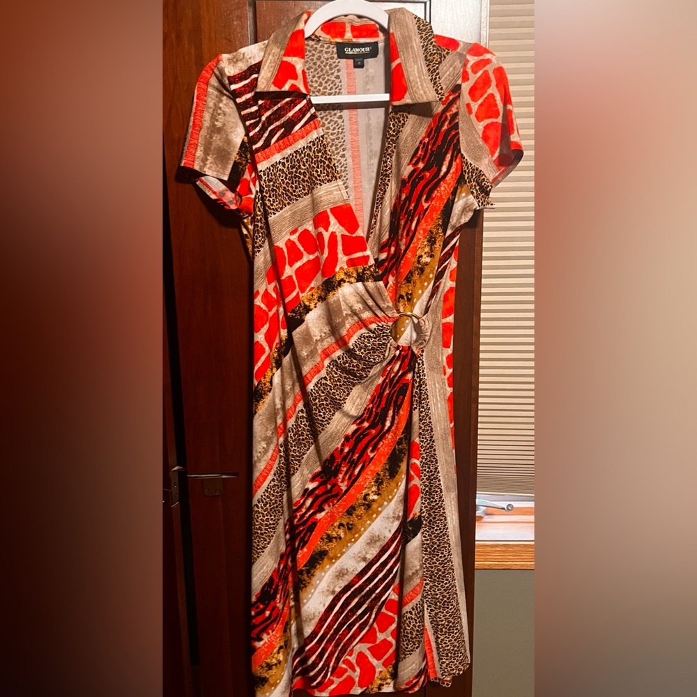 Glamour Asymmetrical Dress - Red, Brown, and Black